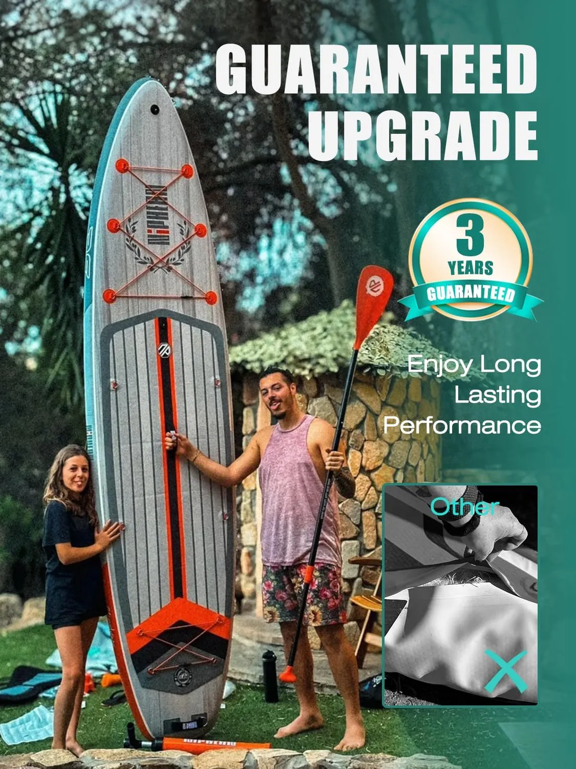 Niphean (Extra Large) Inflatable Paddle Board, SUP for 2 1 People/Family, Stand Up Paddle Board with (Beginner Friendly) StabilTrac Fin, Waterproof Phone Pouch, Paddle Boards for Adults, Gift Ideas