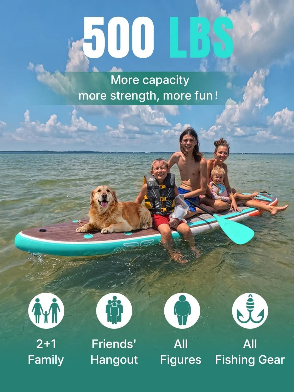 Niphean (Extra Large) Inflatable Paddle Board, SUP for 2 1 People/Family, Stand Up Paddle Board with (Beginner Friendly) StabilTrac Fin, Waterproof Phone Pouch, Paddle Boards for Adults, Gift Ideas