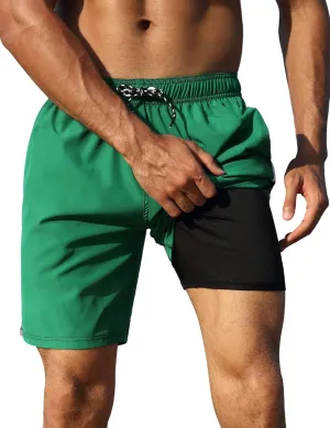 Nonwe Mens Swim Trunks with Compression Liner Quick Dry Summer Board Shorts Swimwear