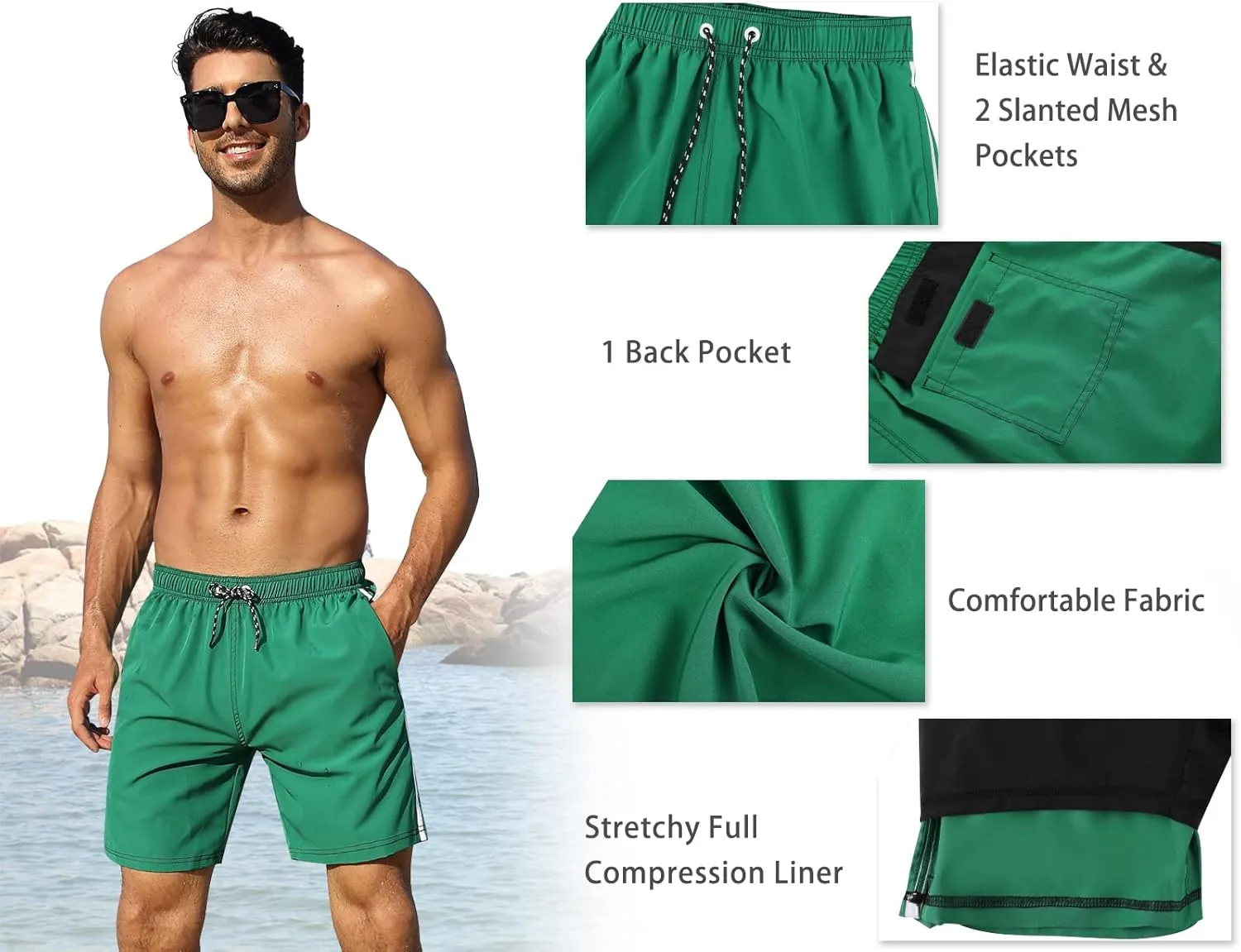 Nonwe Mens Swim Trunks with Compression Liner Quick Dry Summer Board Shorts Swimwear