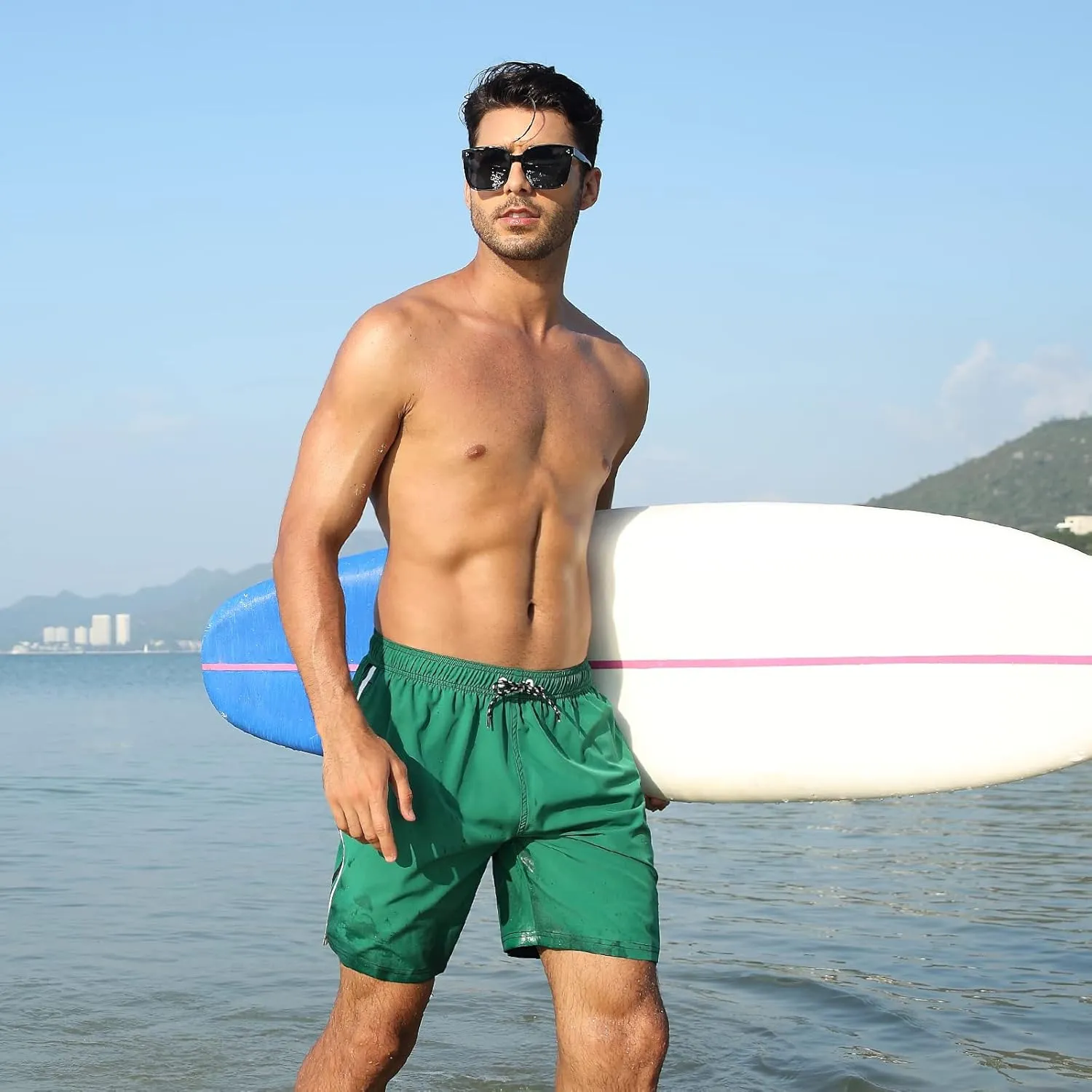 Nonwe Mens Swim Trunks with Compression Liner Quick Dry Summer Board Shorts Swimwear