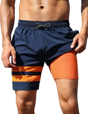 Nonwe Mens Swim Trunks with Compression Liner Quick Dry Summer Board Shorts Swimwear