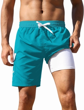 Nonwe Men's Swim Trunks with Compression Liner Quick Dry Water Sport Surf Beach Shorts with Pocket