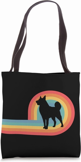 Norwegian Elkhound - 70s Retro Rainbow Dog Pet Owner Cute Tote Bag