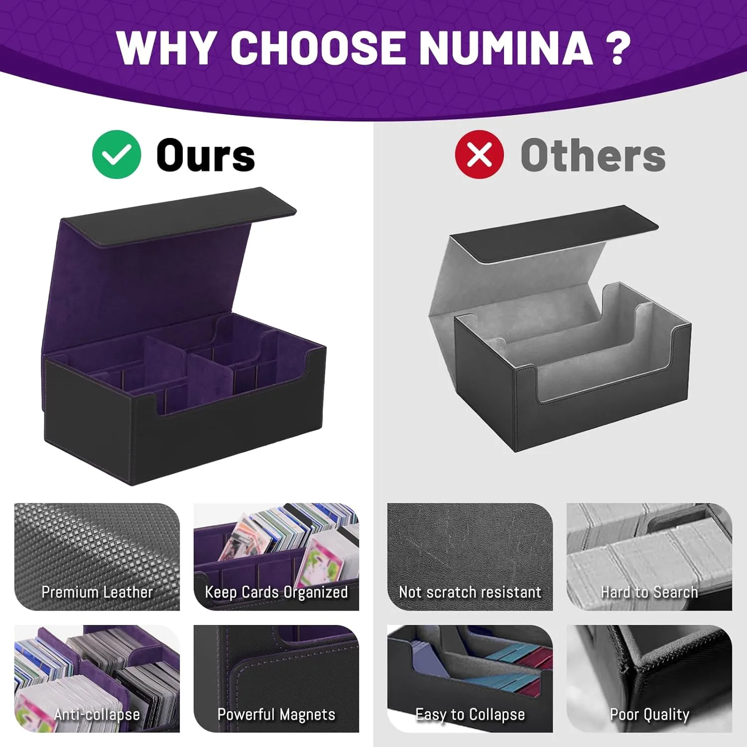 NUMINA MTG Deck Box – Magnetic Trading Card Storage for 1200  Sleeveless Cards, 2-Row Velvet Lining Case with Dividers & Card Supporters – Fits MTG, TCG, Sports Cards