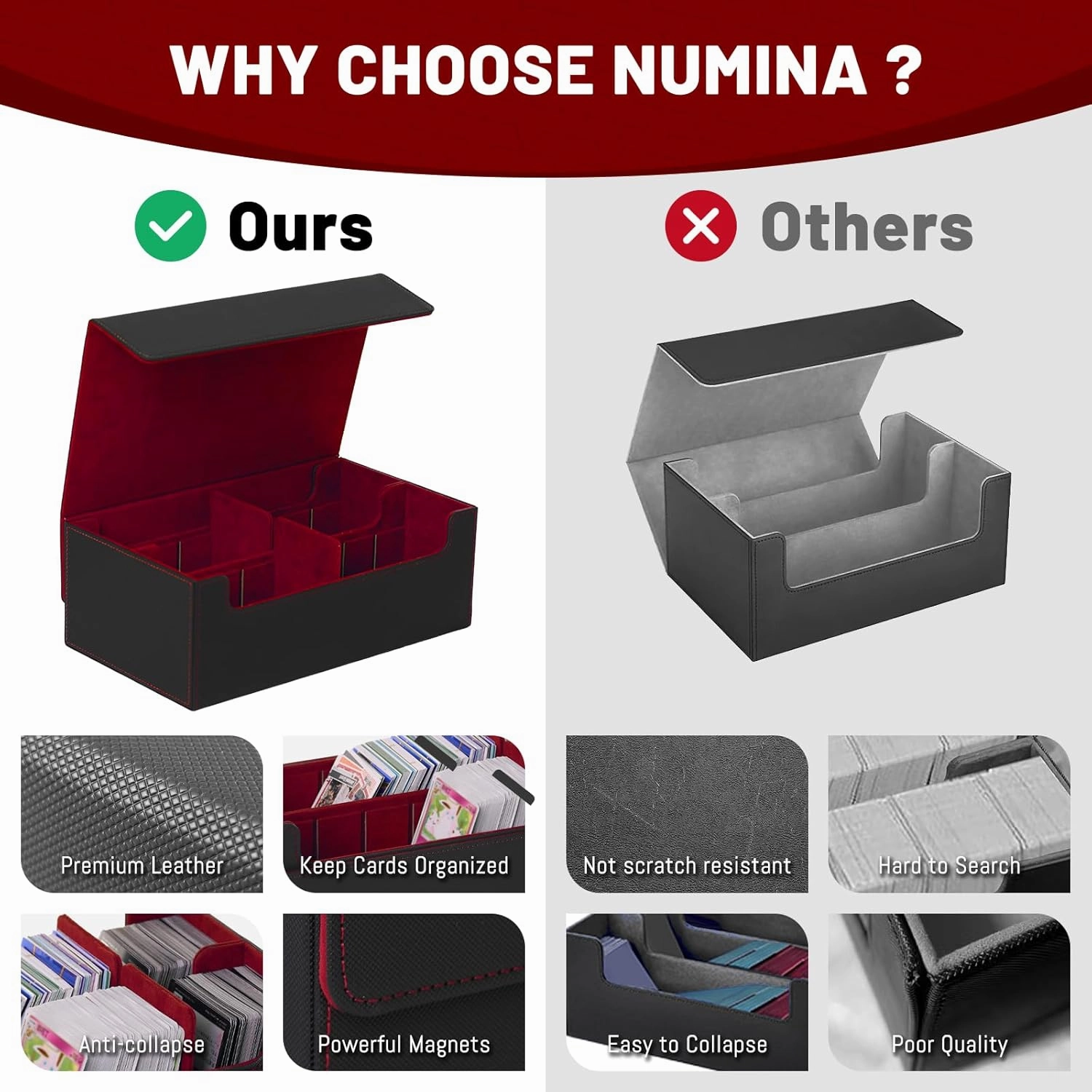 NUMINA MTG Deck Box – Magnetic Trading Card Storage for 1200  Sleeveless Cards, 2-Row Velvet Lining Case with Dividers & Card Supporters – Fits MTG, TCG, Sports Cards