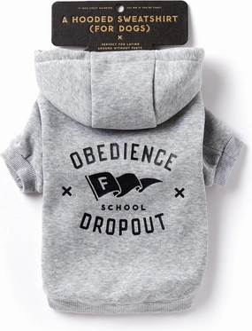 Obedience School Dropout Dog Hoodie from Brass Monkey - X-Small (14" Chest), Includes 2 White Drawstrings and Velcro Fasteners, Cute Dog Accessories with Vintage Inspired Designs, Great Gift!