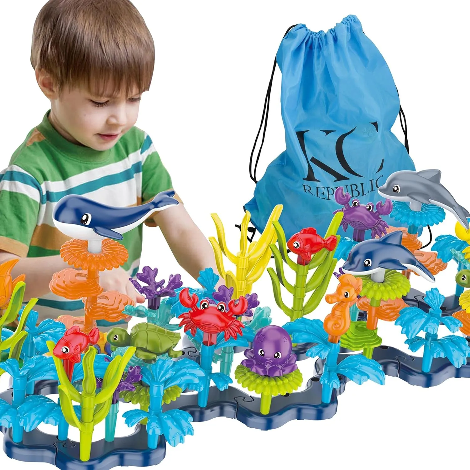Ocean Reef 125 pcs Building Toy Set for Toddlers and Kids Age 3, 4, 5, 6 Year Old Boys and Girls Stacking Reef Garden Building Toy STEM (125 pcs)