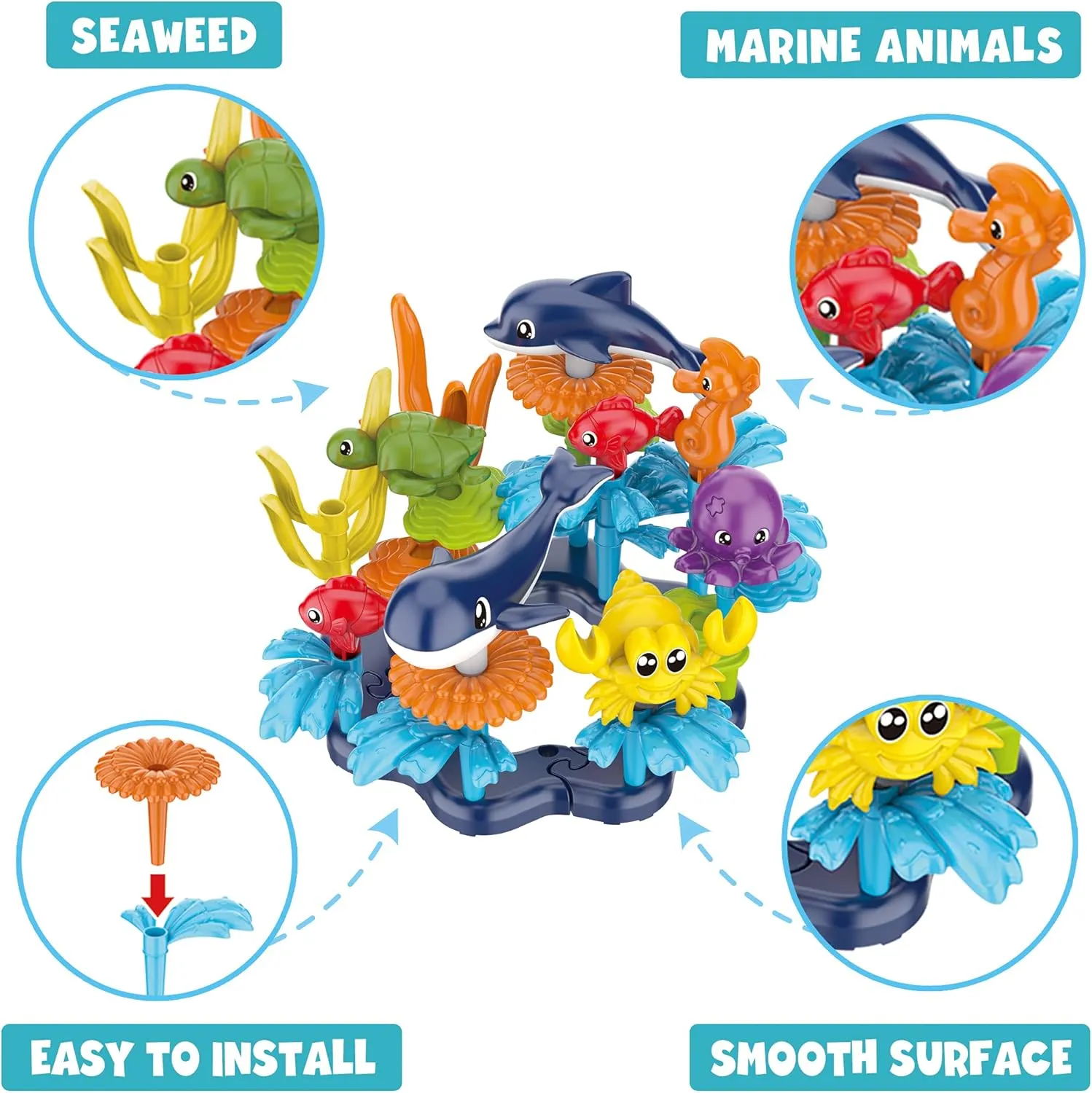 Ocean Reef 125 pcs Building Toy Set for Toddlers and Kids Age 3, 4, 5, 6 Year Old Boys and Girls Stacking Reef Garden Building Toy STEM (125 pcs)