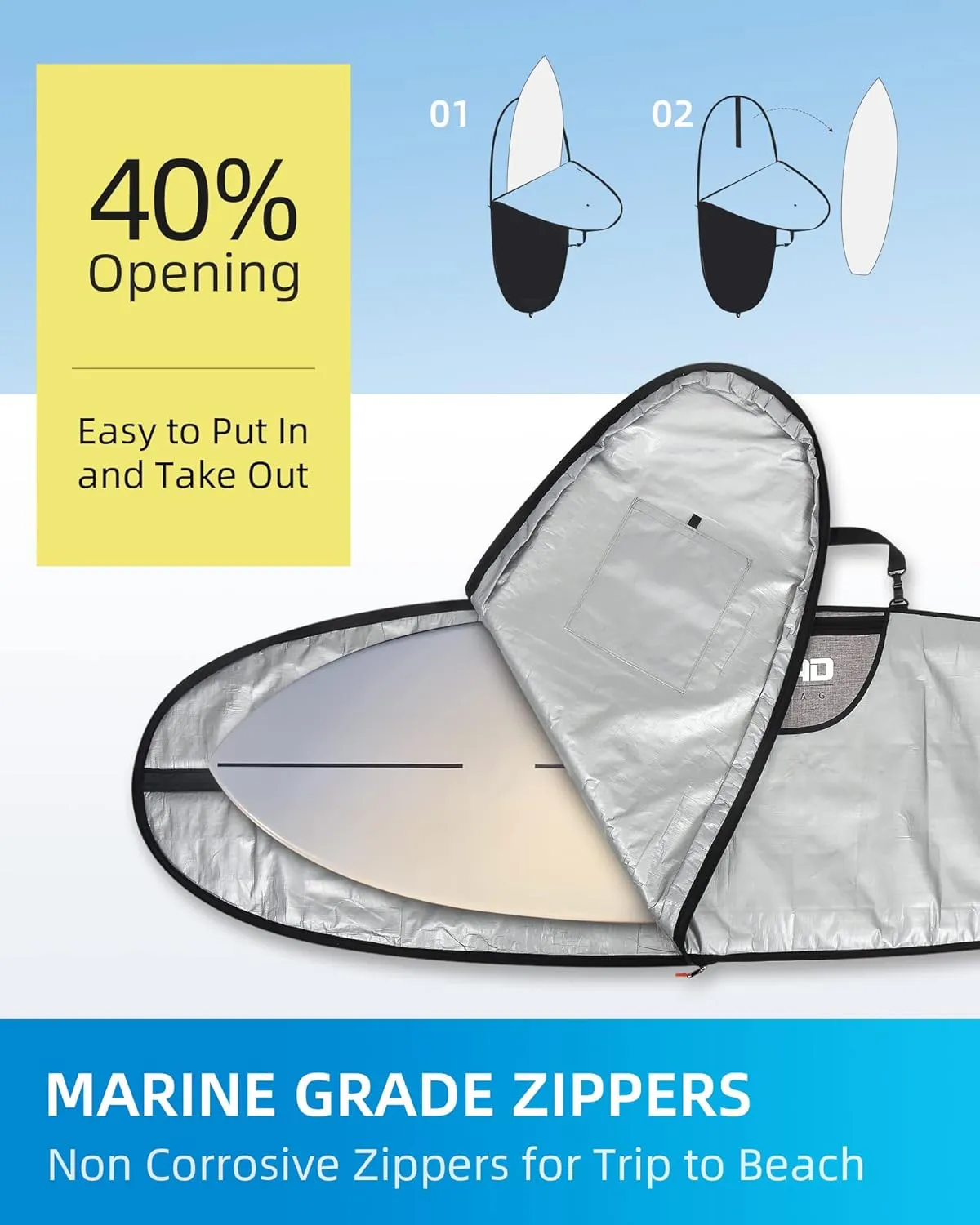 OCEANBROAD Surfboard Longboard Bag Day Bag Board Cover 5'0, 5'6, 6'0, 6'6, 7'0, 7'6, 8'0, 8'6, 9'0, 9'6, 10'0