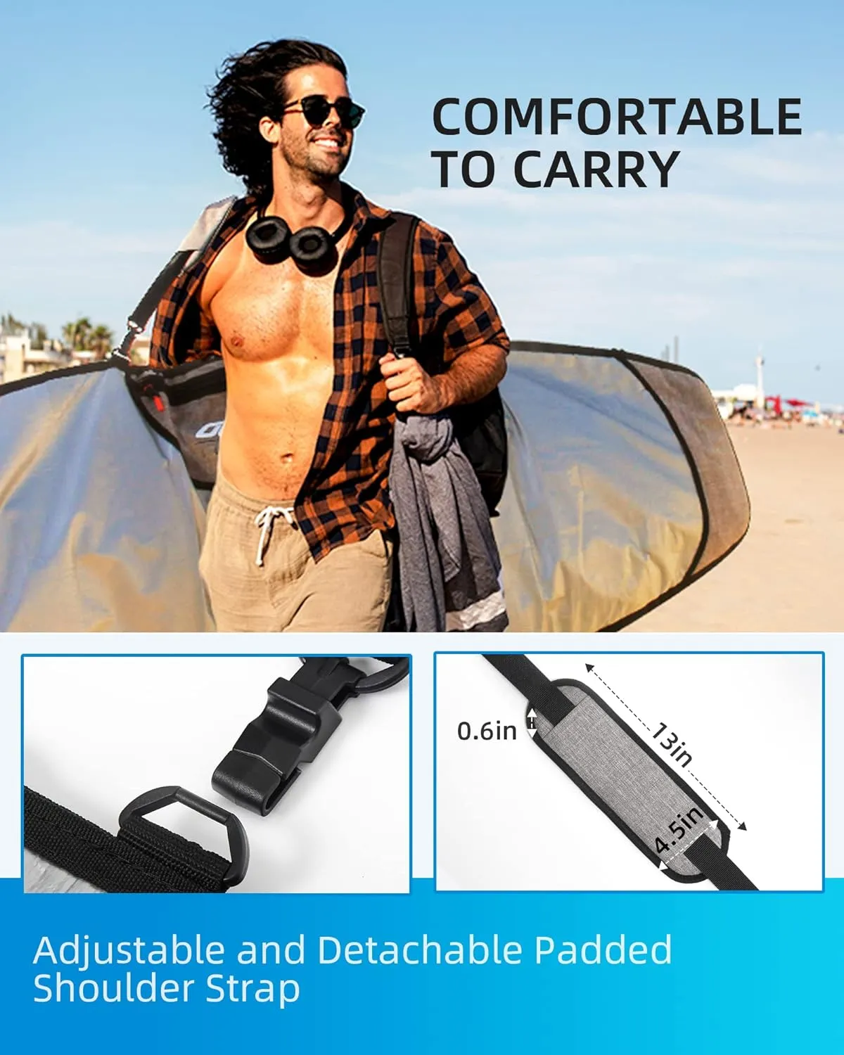 OCEANBROAD Surfboard Longboard Bag Day Bag Board Cover 5'0, 5'6, 6'0, 6'6, 7'0, 7'6, 8'0, 8'6, 9'0, 9'6, 10'0