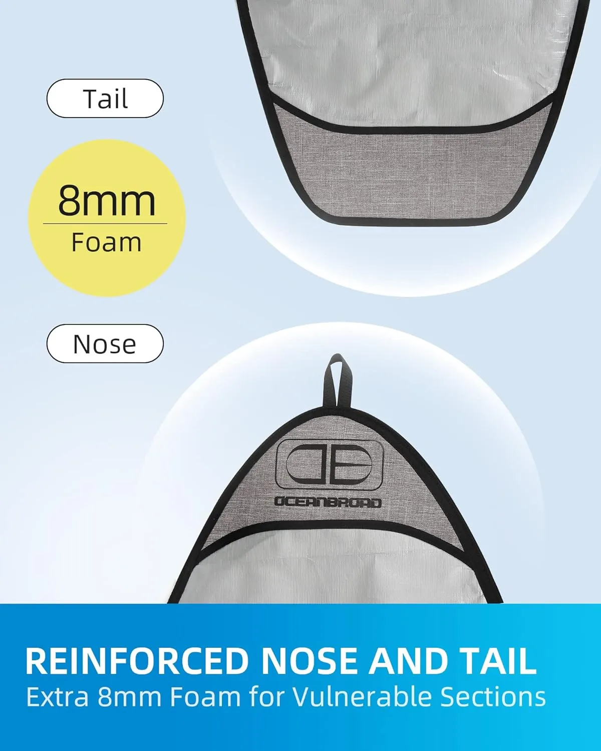 OCEANBROAD Surfboard Longboard Bag Day Bag Board Cover 5'0, 5'6, 6'0, 6'6, 7'0, 7'6, 8'0, 8'6, 9'0, 9'6, 10'0