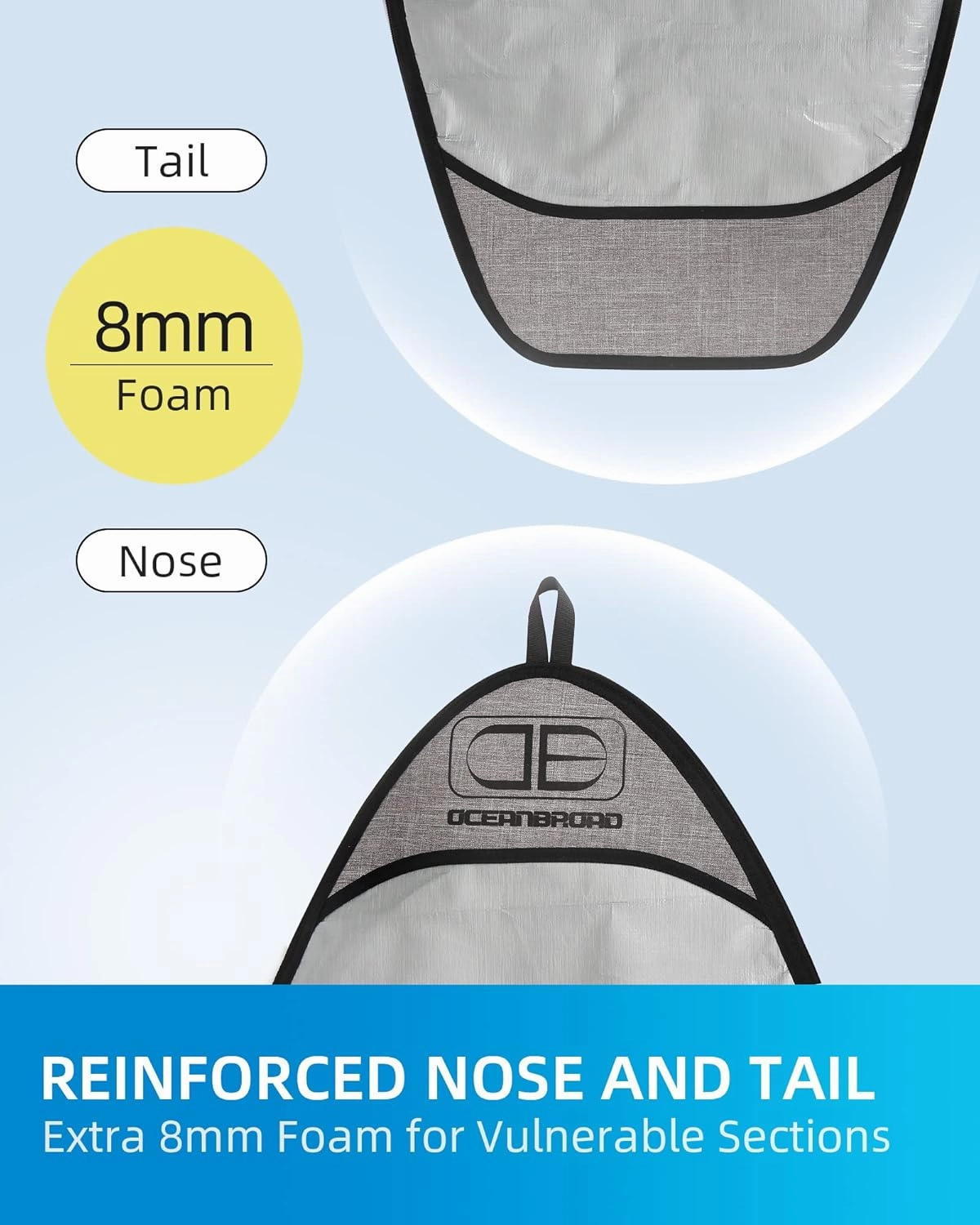 OCEANBROAD Surfboard Longboard Bag Day Bag Board Cover 5'0, 5'6, 6'0, 6'6, 7'0, 7'6, 8'0, 8'6, 9'0, 9'6, 10'0