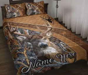 OhaPrints Custom Deer Hunting Brown Floral Gift for Deer Hunting Lovers Personalized Name Quilt Blanket & Pillowcases, Bedding Set & Pillow Cover, King Queen Double Twin Throw Full Size Bedspread Bed