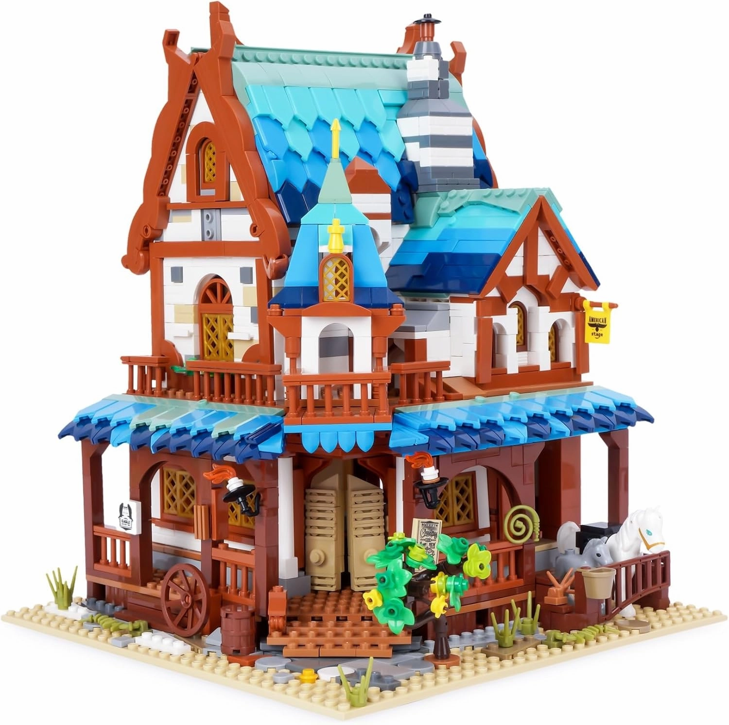 Oichy Medieval Building Blocks for Adults, 1767 PCS Creative House Building Kit, Medieval Post Station Architecture Model Cabin Kit, Mini Blocks Ideas Gift for Kids 8 
