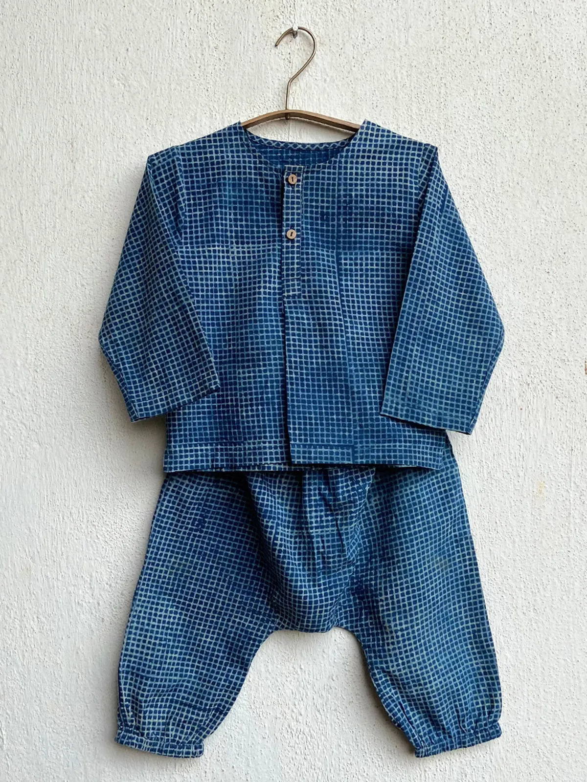 Organic Check Kurta With Matching Pants Indigo