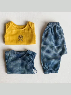 Organic Zoo Jhabala Angarakha With Pant Indigo