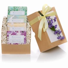 Organic Luxury Handmade 4 Bar Soap Gift Set by KEOMI NATURALS - Gift Boxed & Ready to Give - 100% Pure Essential Oils - PAMPER THEM w/LUXURY WHILE LIFTING THEIR SPIRITS