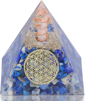 Orgone Pyramid Orgonite Crystal Pyramids for Positive Energy, Orgone Generator Protection Crystal Pyramid for Reduce Stress Reiki Healing Meditation Home Office Decor (Lapis Lazuli)