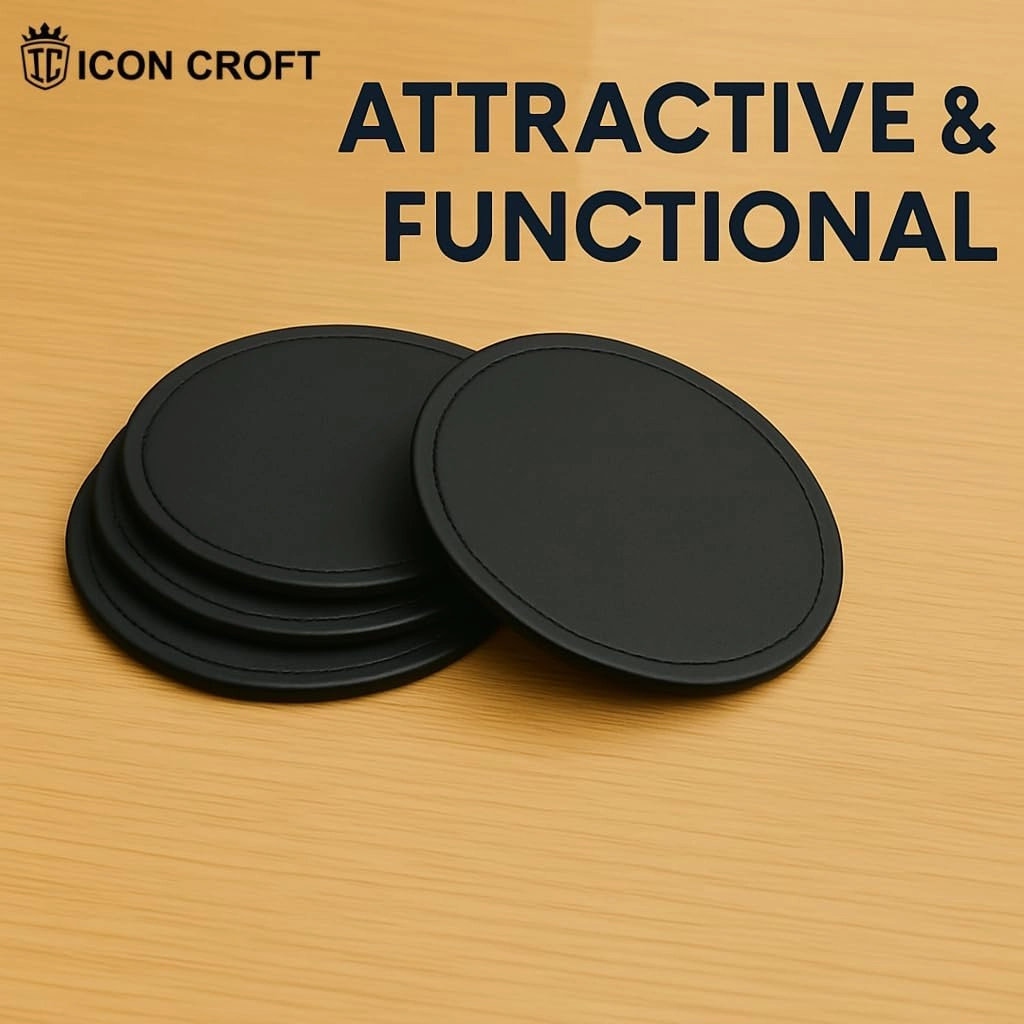 Original Leather Round Drink Coasters with Holder, Leather Bar Coasters for Drinks Set of 6 Coasters with Holder for Coffee Table,(Black, Brown, Cognac, Green, Blue) Size 4 Inches