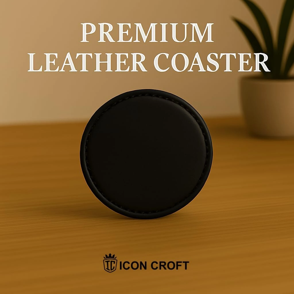 Original Leather Round Drink Coasters with Holder, Leather Bar Coasters for Drinks Set of 6 Coasters with Holder for Coffee Table,(Black, Brown, Cognac, Green, Blue) Size 4 Inches