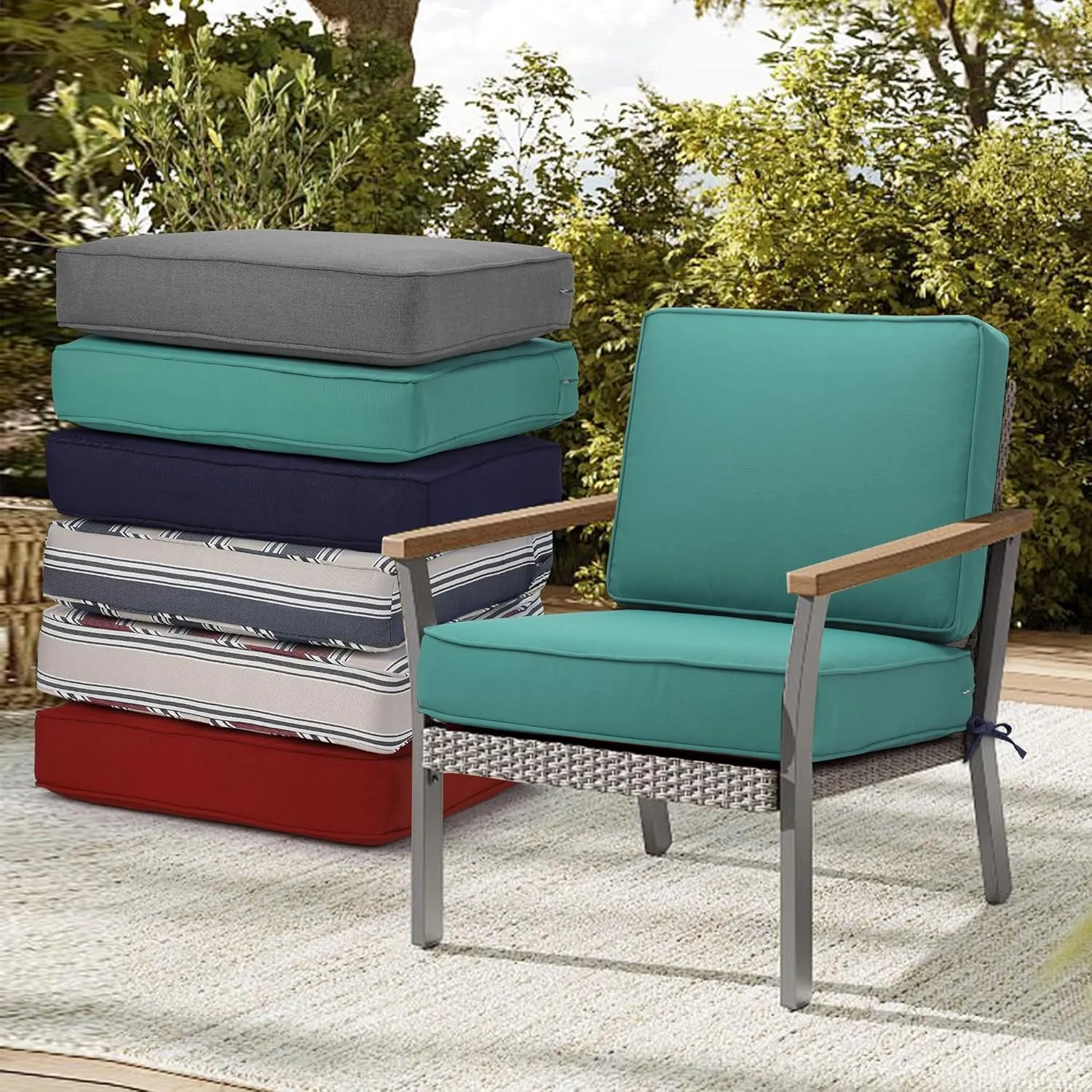 Outdoor Deep Seating Cushion Set, 24" x 24", Patio Chair Deep Seat Cushion and Back Cushion (1, Aqua)