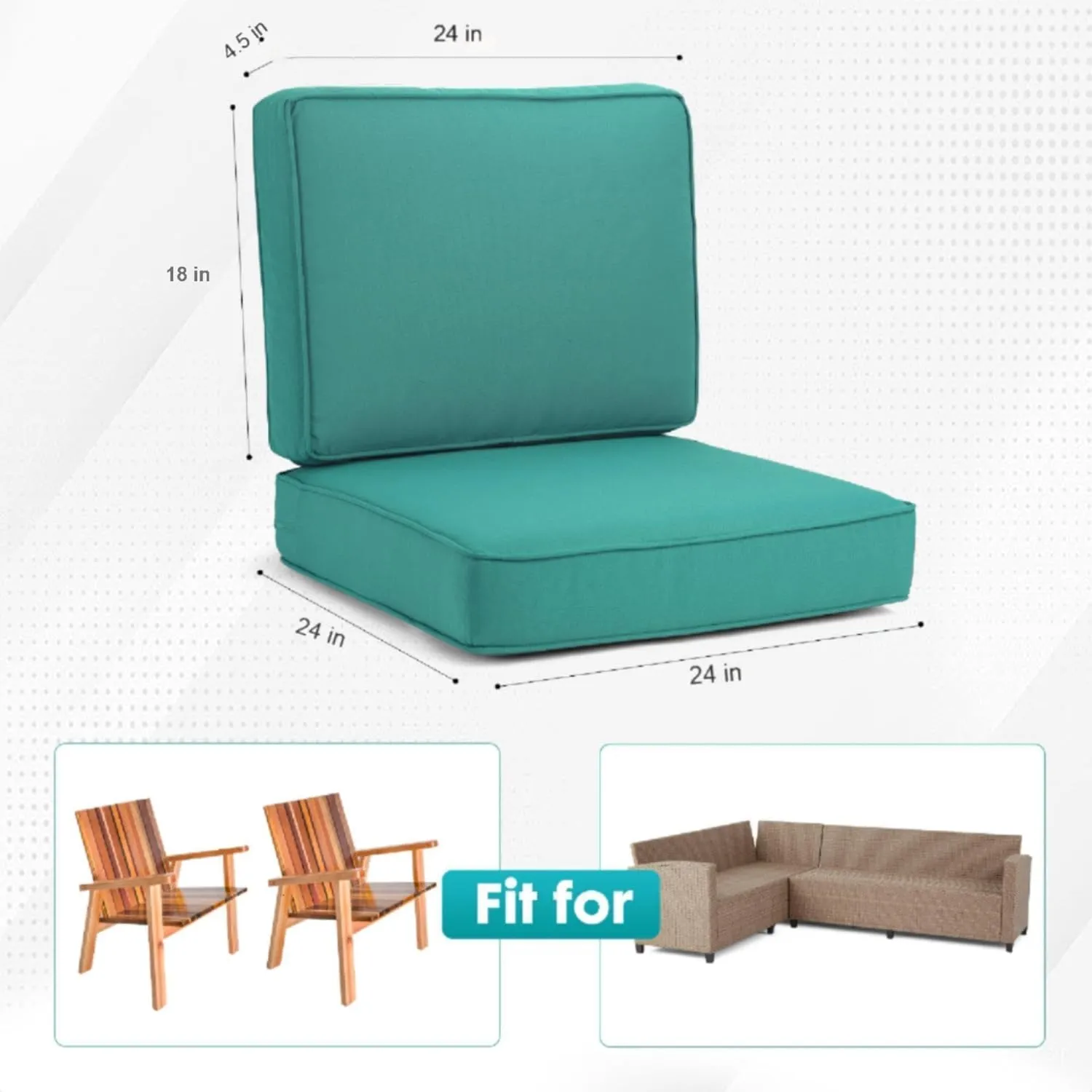 Outdoor Deep Seating Cushion Set, 24" x 24", Patio Chair Deep Seat Cushion and Back Cushion (1, Aqua)