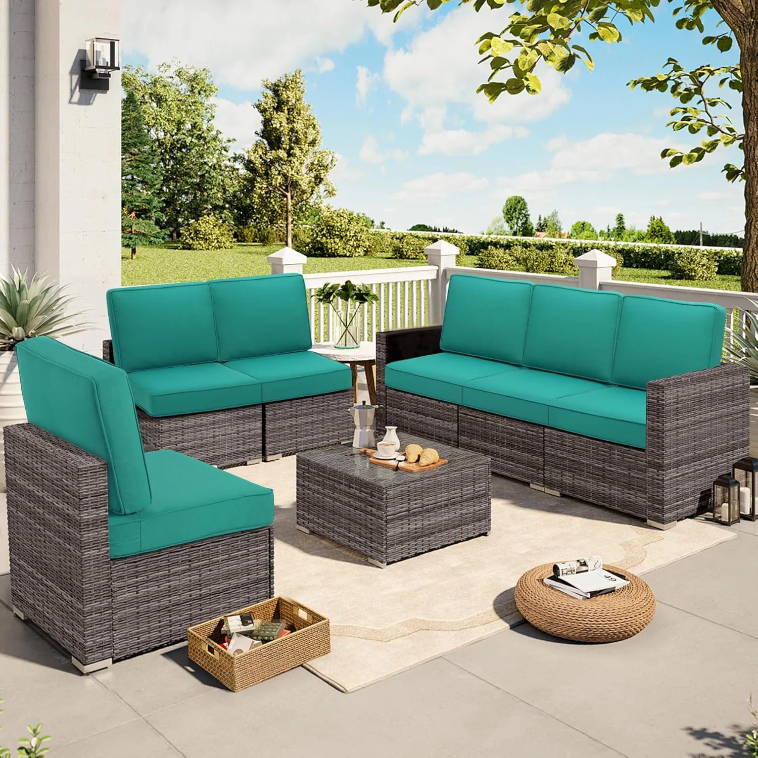 Outdoor Deep Seating Cushion Set, 24" x 24", Patio Chair Deep Seat Cushion and Back Cushion (1, Aqua)