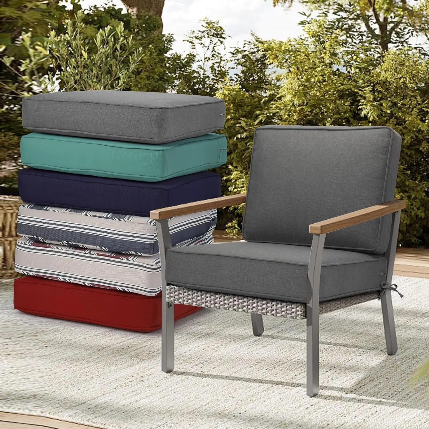 Outdoor Deep Seating Cushion Set, 24" x 24", Patio Chair Deep Seat Cushion and Back Cushion (1, Grey)