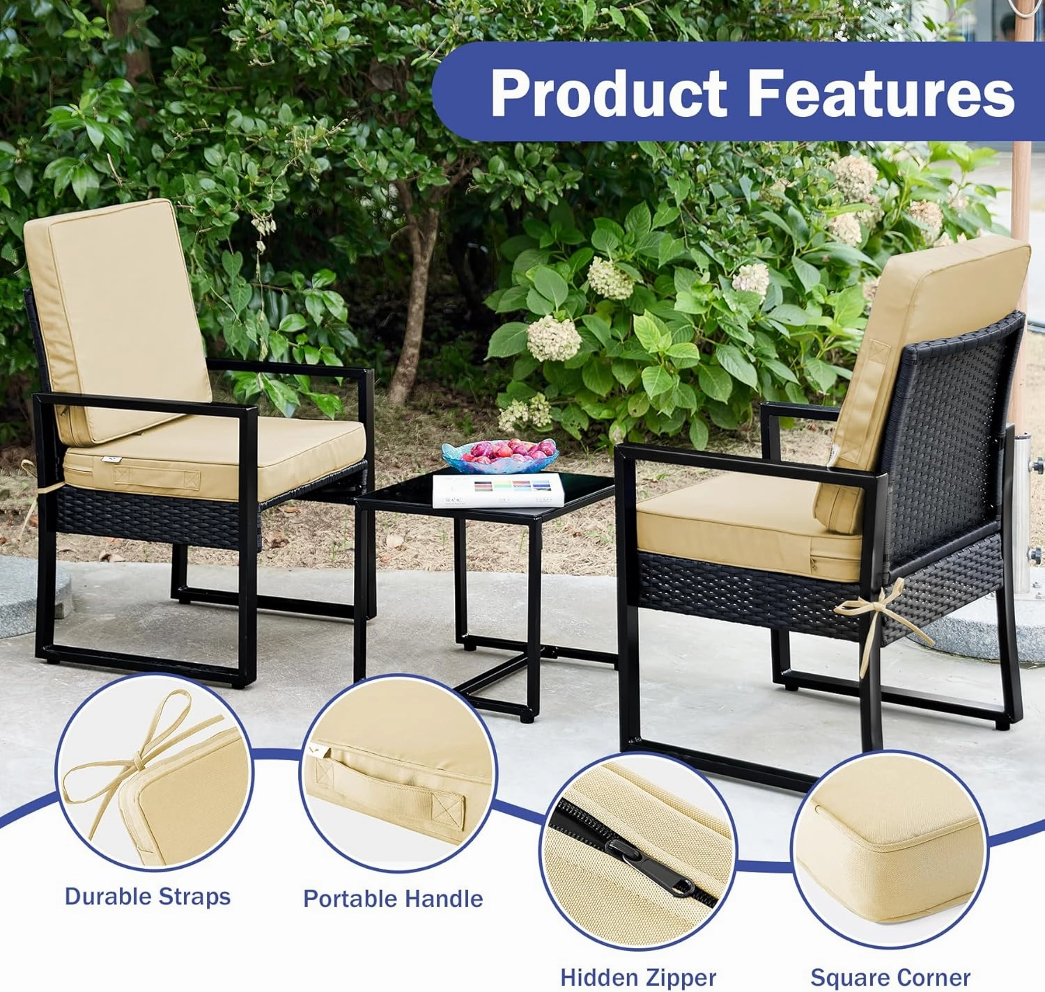 Outdoor Seat Cushion Set 24 x 24 x 4 Inch, Outdoor Cushions for Patio Furniture, Waterproof & Fade Resistant Outdoor Chair Cushions, Deep Seat Cushions with Removable Cover, Beige