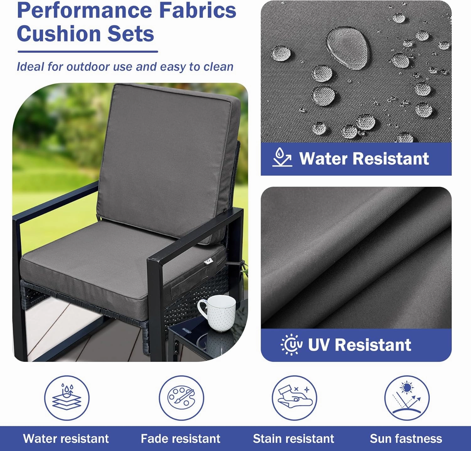 Outdoor Seat Cushion Set 24 x 24 x 4 Inch, Outdoor Cushions for Patio Furniture, Waterproof & Fade Resistant Outdoor Chair Cushions, Deep Seat Cushions with Removable Cover, Dark Grey