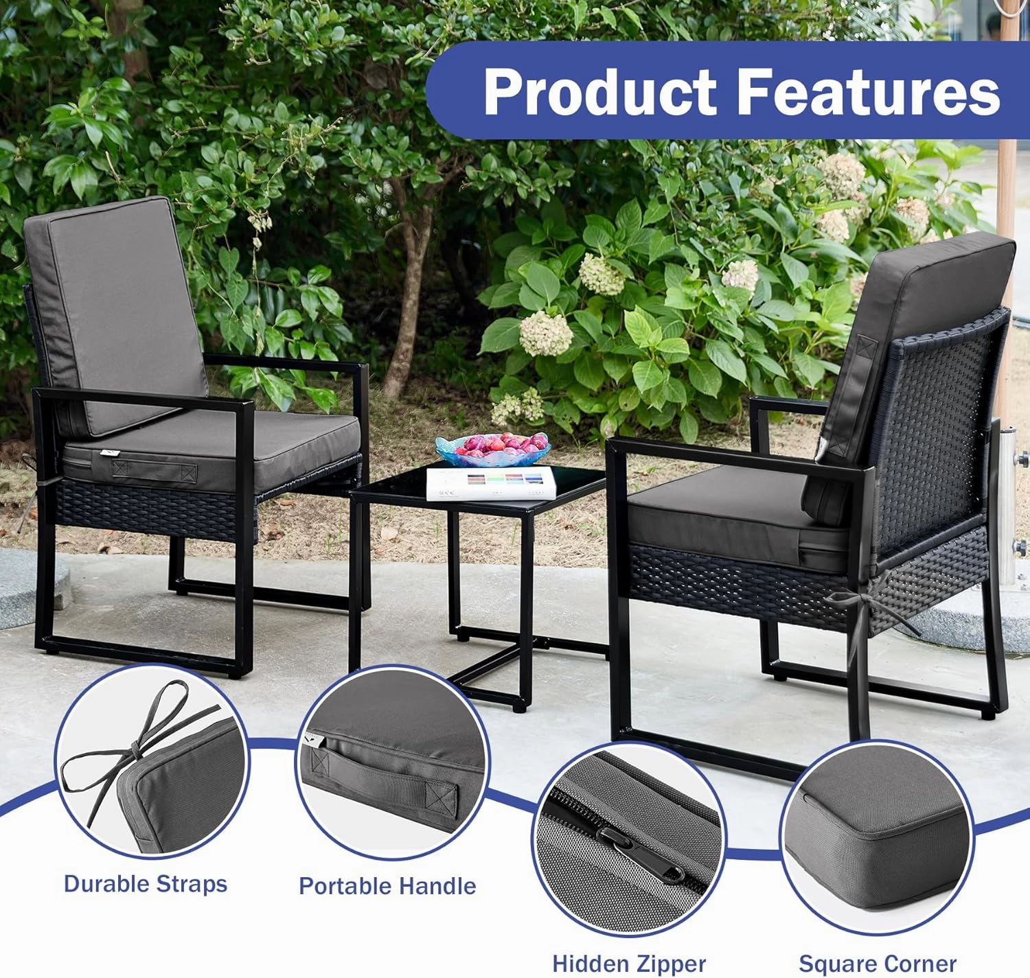 Outdoor Seat Cushion Set 24 x 24 x 4 Inch, Outdoor Cushions for Patio Furniture, Waterproof & Fade Resistant Outdoor Chair Cushions, Deep Seat Cushions with Removable Cover, Dark Grey