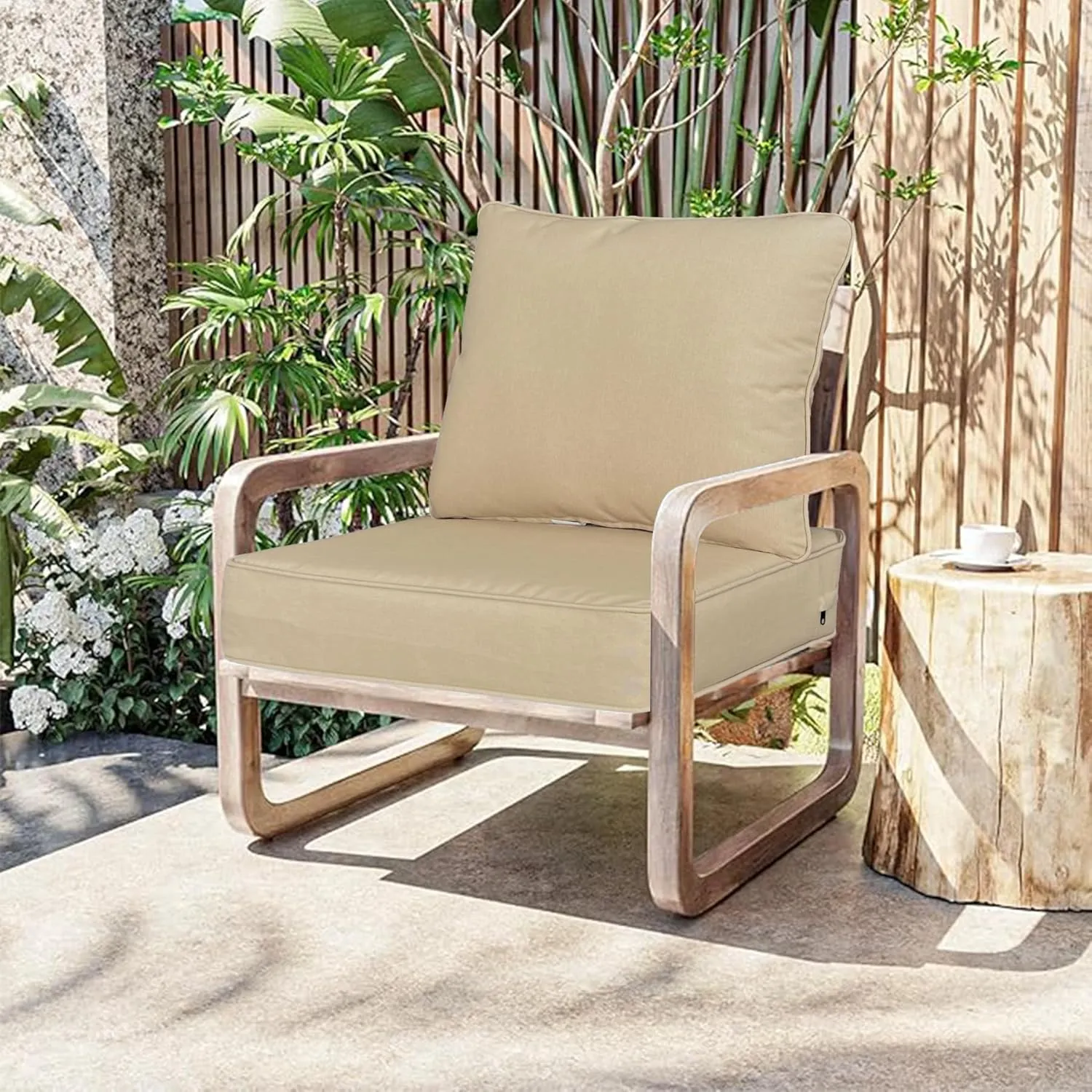 Outdoor/Indoor 22x24 inch Deep Seat Patio Cushions Set of 2 Resilient Foam Filling Water Repellent Stain-Resistant UV Resistant Weather Resistant Patio Cushions Beige
