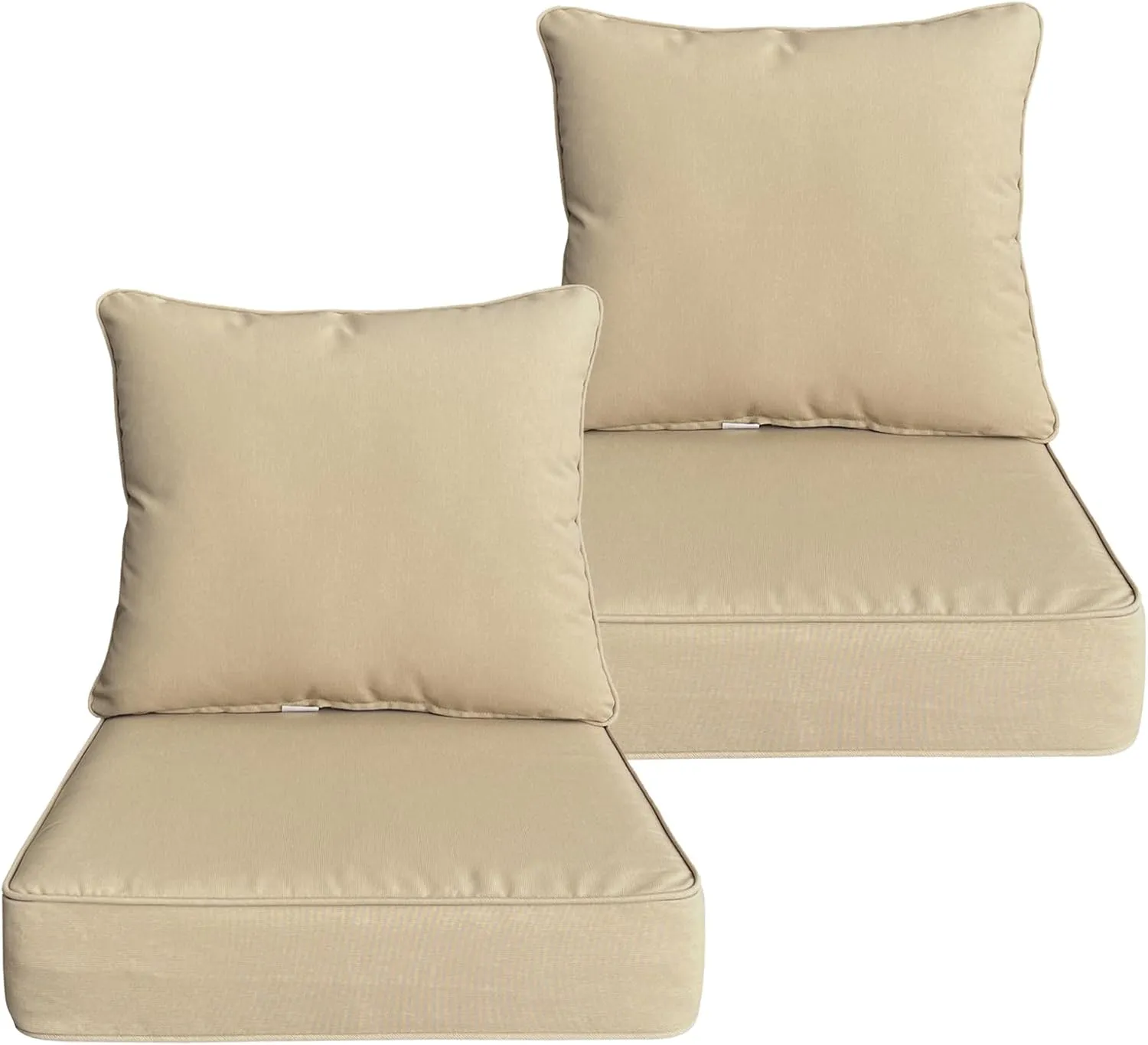 Outdoor/Indoor 22x24 inch Deep Seat Patio Cushions Set of 2 Resilient Foam Filling Water Repellent Stain-Resistant UV Resistant Weather Resistant Patio Cushions Beige