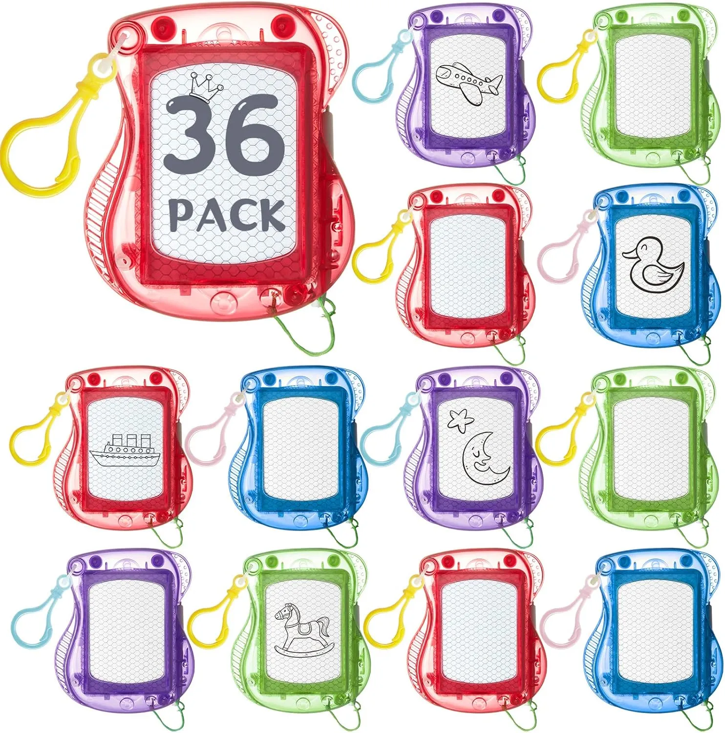 Outus 36 Pieces Mini Magnetic Drawing Board for Kids, Backpack Keychain Clip Drawing Boards, Erasable Doodle Board Portable Writing Sketch Pad, Birthday Party Favors Goodie Bag Stuffers