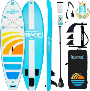 Overmont Inflatable Stand Up Paddle Board with Premium SUP Accessories, 10’6’’ Wide Durable Design, Non-Slip Stable Deck for Youth & Adults of All Skill Levels, Leash Paddle & Pump Included