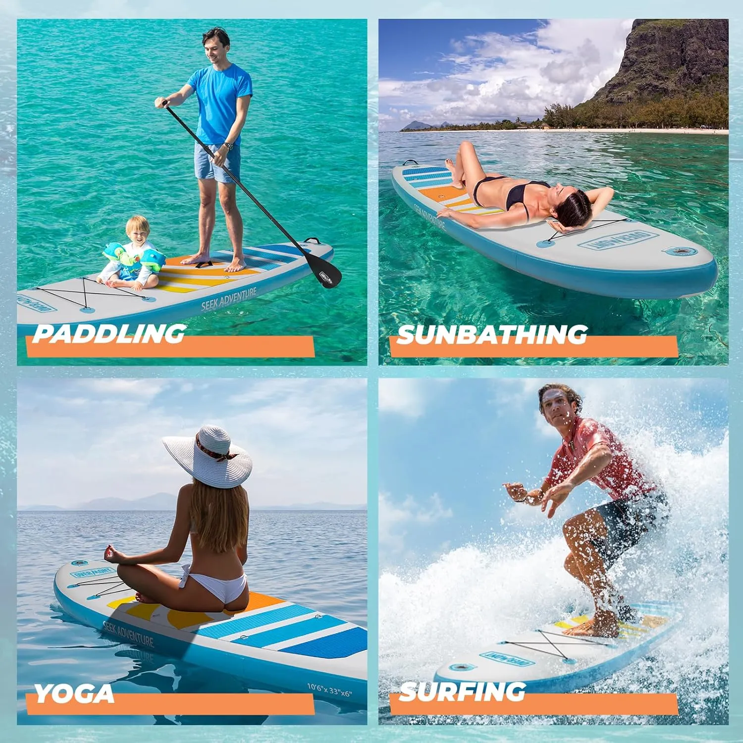 Overmont Inflatable Stand Up Paddle Board with Premium SUP Accessories, 10’6’’ Wide Durable Design, Non-Slip Stable Deck for Youth & Adults of All Skill Levels, Leash Paddle & Pump Included