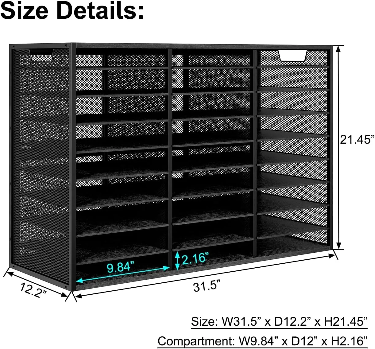 PAG Adjustable Mail Sorter, Countertop Literature Organizer, Student Mailbox for Classroom, Desktop Bill Paper Organizer for Office Home School, 27 Compartments, Black