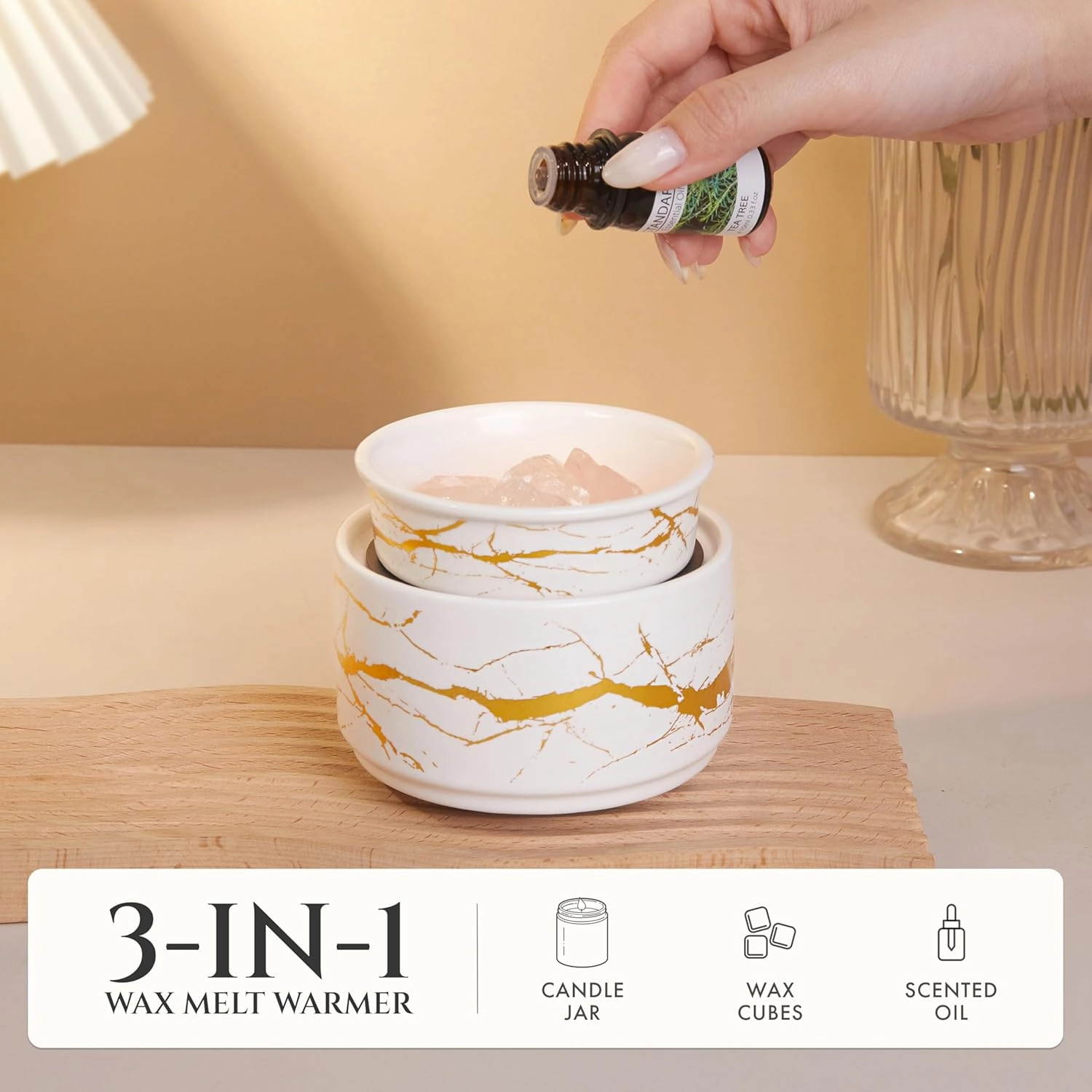 PALANCHY Wax Melt Warmer Ceramic 3-in-1 Oil Burner Electric Candle Wax Warmer Burner Melter Fragrance Warmer for Scented Waxs Home Office Bedroom Aromatherapy Gift& Décor
