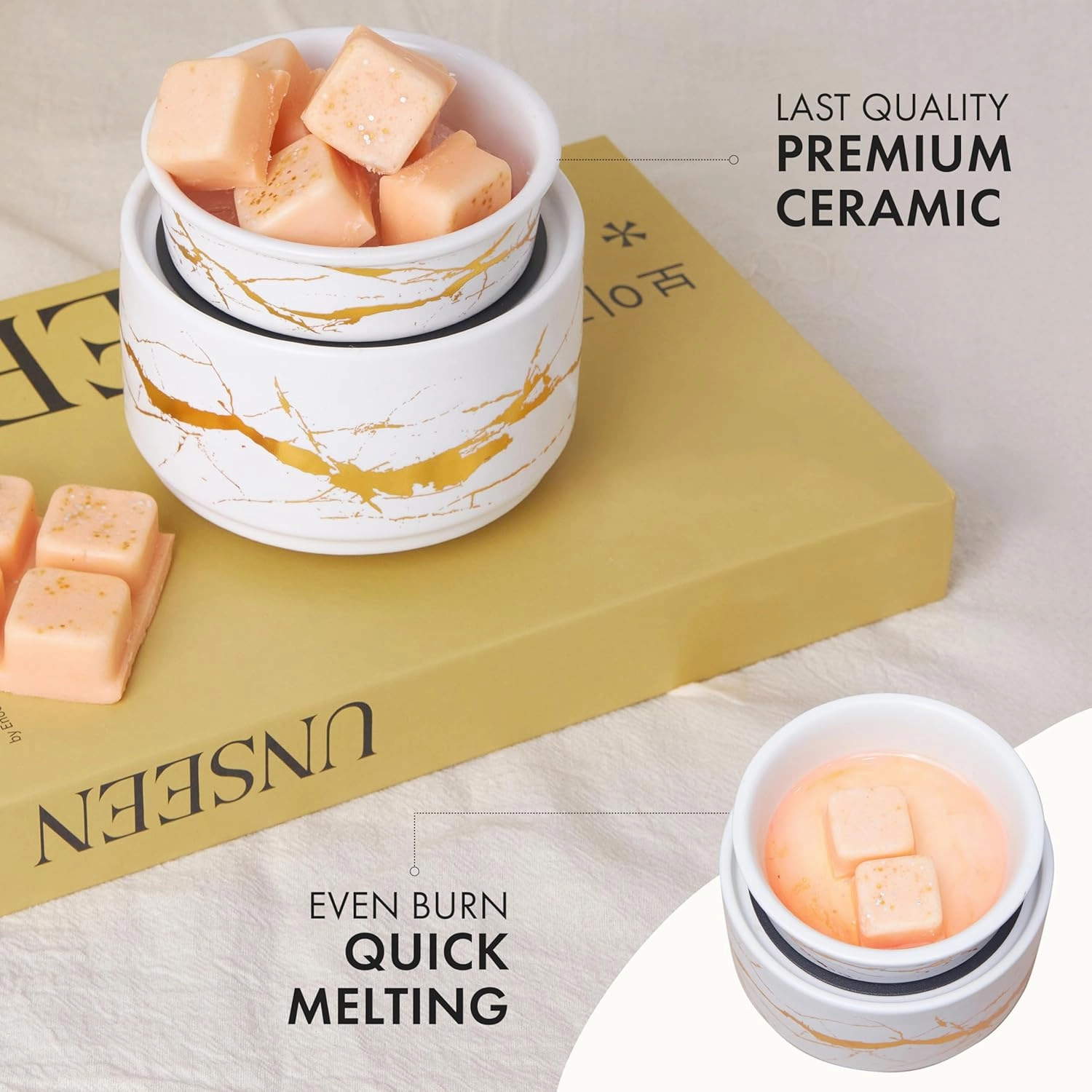 PALANCHY Wax Melt Warmer Ceramic 3-in-1 Oil Burner Electric Candle Wax Warmer Burner Melter Fragrance Warmer for Scented Waxs Home Office Bedroom Aromatherapy Gift& Décor
