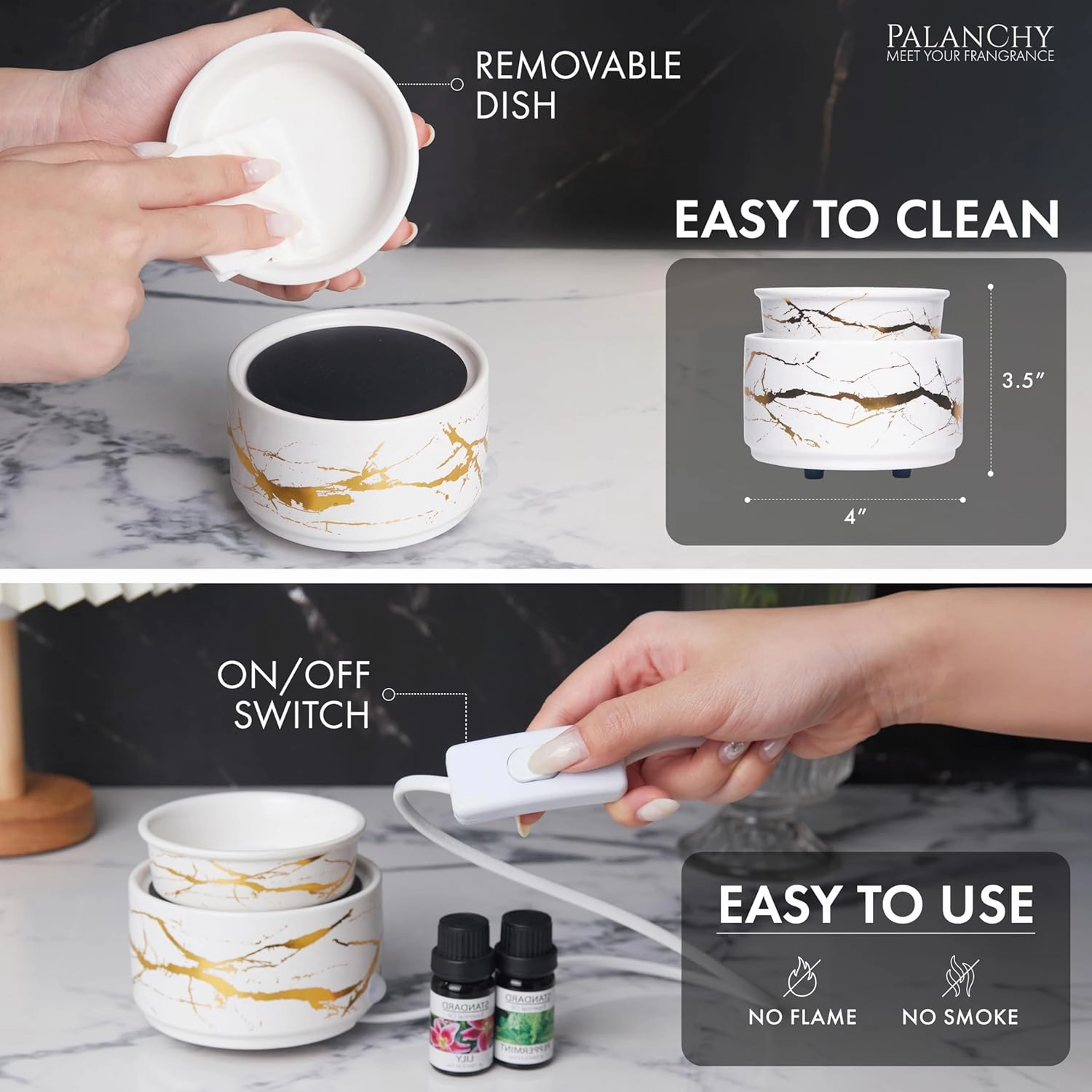 PALANCHY Wax Melt Warmer Ceramic 3-in-1 Oil Burner Electric Candle Wax Warmer Burner Melter Fragrance Warmer for Scented Waxs Home Office Bedroom Aromatherapy Gift& Décor