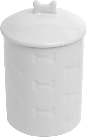 Park Life Designs Ceramic Treat Jar, Kitchen Countertop Container for Dogs, Cats, Puppies and More, Chic Container with Airtight Lid for Cookies, Biscuits and Treats (Manor) (Bones, White, 1.4 Qt)