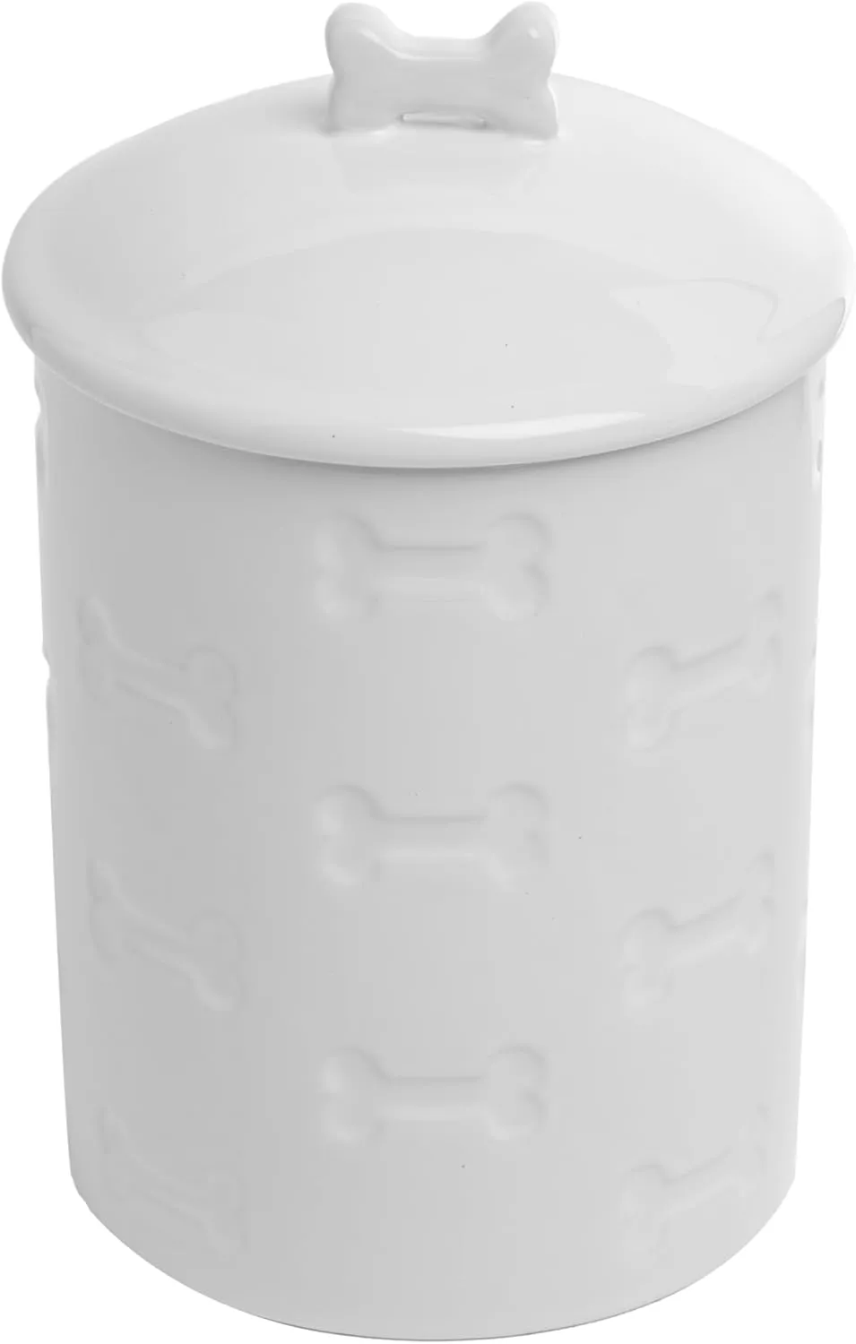 Park Life Designs Ceramic Treat Jar, Kitchen Countertop Container for Dogs, Cats, Puppies and More, Chic Container with Airtight Lid for Cookies, Biscuits and Treats (Manor) (Bones, White, 1.4 Qt)