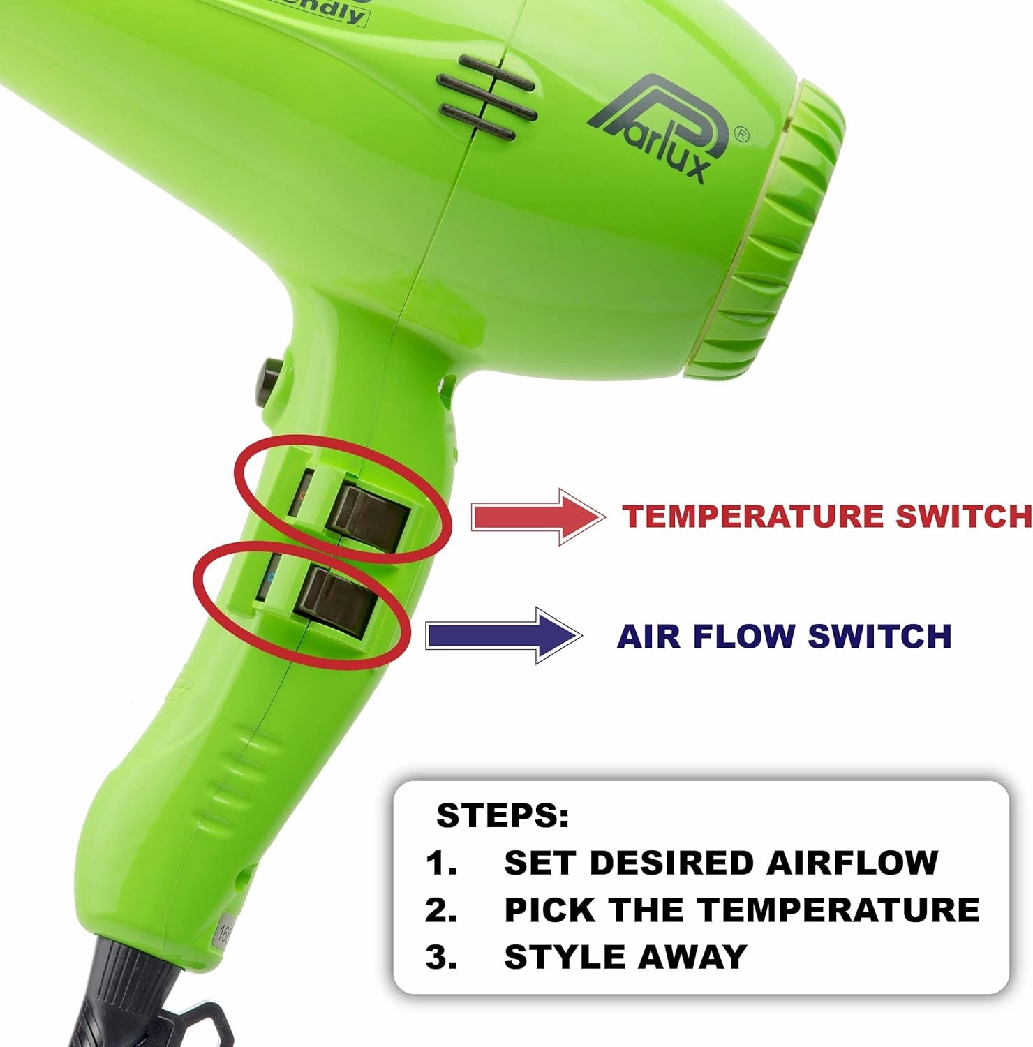 Parlux 3800 Eco Friendly Ionic & Ceramic Silver Hair Dryer   M Hair Designs Metal Mesh Diffuser (Bundle) – Lightweight, Fast-Drying, Frizz-Control Blow Dryer for Salon-Quality Styling