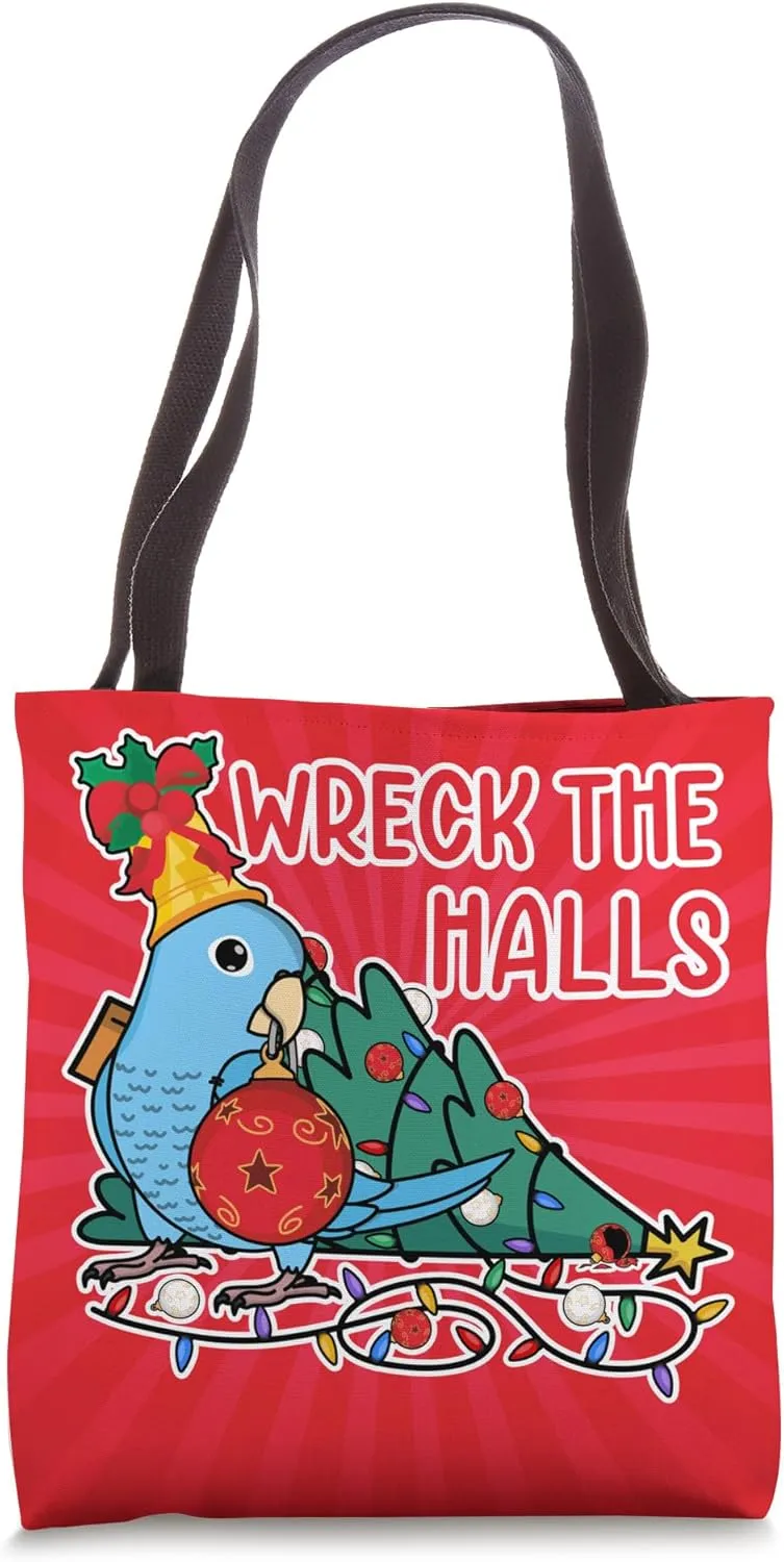 Parrot Wrecks The Halls I Blue Parrotlet Tote Bag