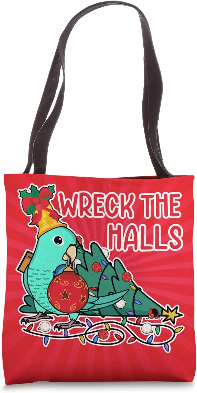 Parrot Wrecks The Halls I Turquoise Parrotlet Tote Bag