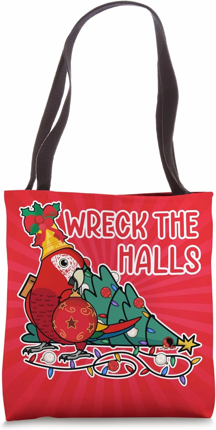 Parrot Wrecks The Halls I Scarlet Macaw Tote Bag