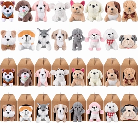 Patelai 32 Pcs Dog Party Favors Include 16 Mini Plush Dogs Stuffed Puppy and 16 Foldable Kraft Puppy Boxes for Adopt a Dog Party Favors Adopt a Pet Supplies Gifts