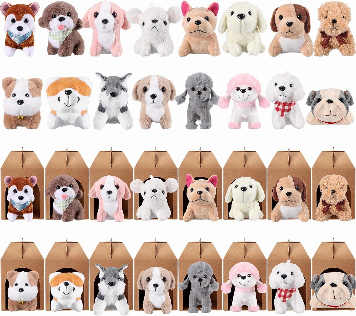 Patelai 32 Pcs Dog Party Favors Include 16 Mini Plush Dogs Stuffed Puppy and 16 Foldable Kraft Puppy Boxes for Adopt a Dog Party Favors Adopt a Pet Supplies Gifts