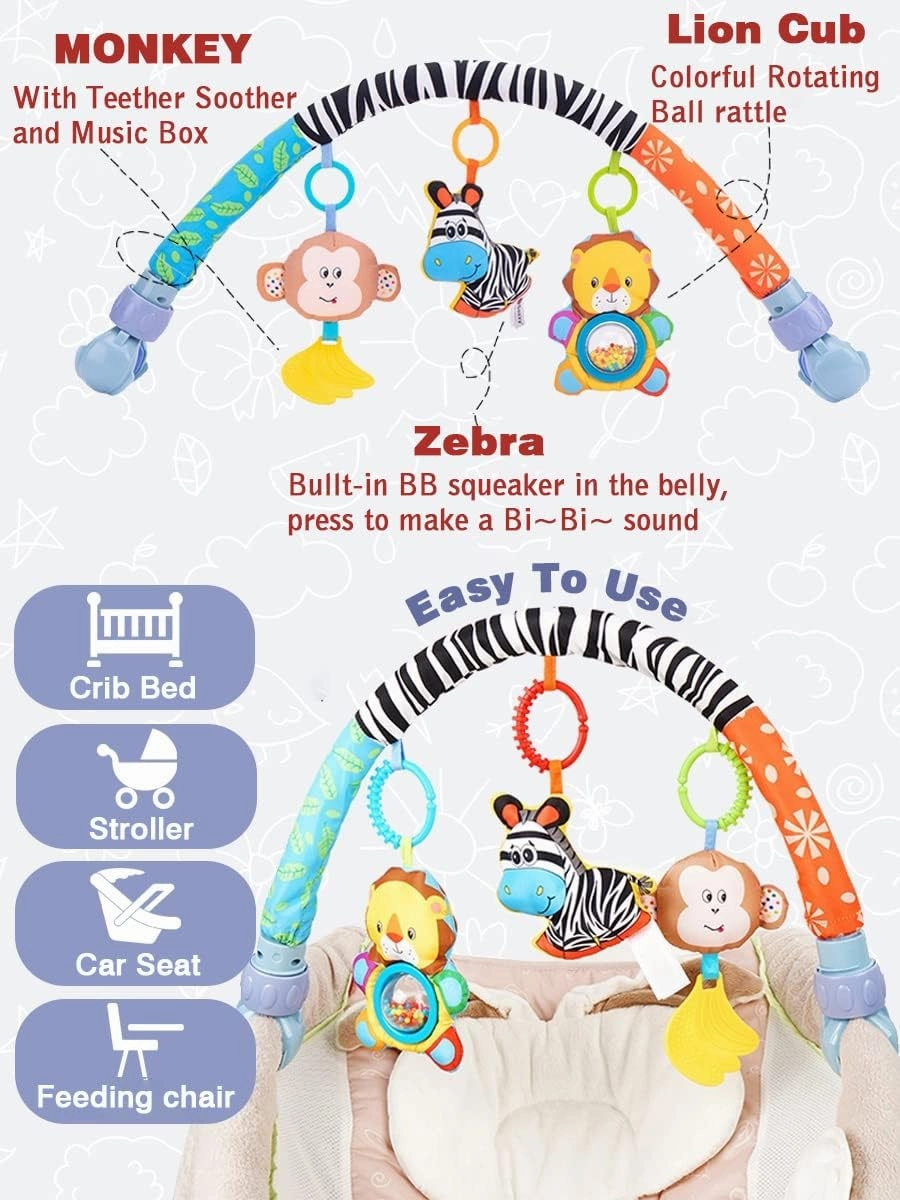 Pau1Hami1ton Baby Stroller Arch, Car Seat, Bouncer Toy Bar/Mobile - Adjustable Baby Hanging Toys Fit for Crib, Stroller, Car Seat, Gifts - Zebra